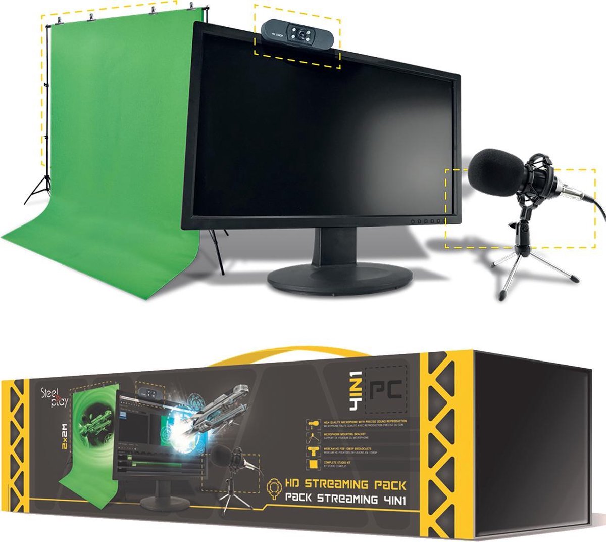 Steelplay Pro HD 4-in-1 Streaming Pack (Webcam / Microphone / Green Screen) - Steelplay