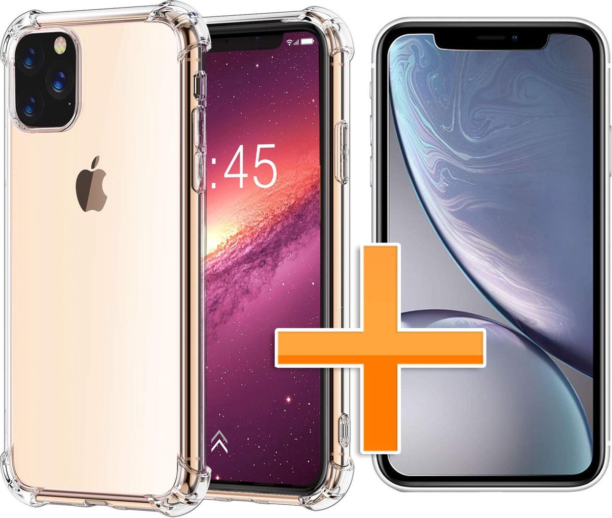 Apple iPhone 11 Pro Max Hoesje - Anti Shock Hybrid Case & Tempered Glass Combi - Transparant