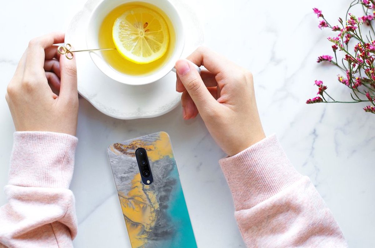 OnePlus 7 Pro TPU Siliconen Hoesje Marble Blue Gold