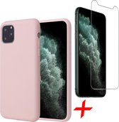 iphone 11 pro hoesje - iphone 11 pro case roze liquid siliconen - hoesje iphone 11 pro apple - iphone 11 pro hoesjes cover hoes - 1x iphone 11 pro screenprotector glas tempered gla