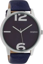 OOZOO Timepieces - Zilverkleurige horloge met avond blauwe leren band - C10372