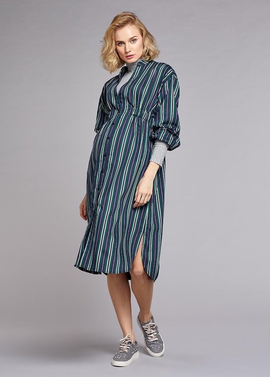 Shirtdress Milena - Navy Green Stripe (B33),