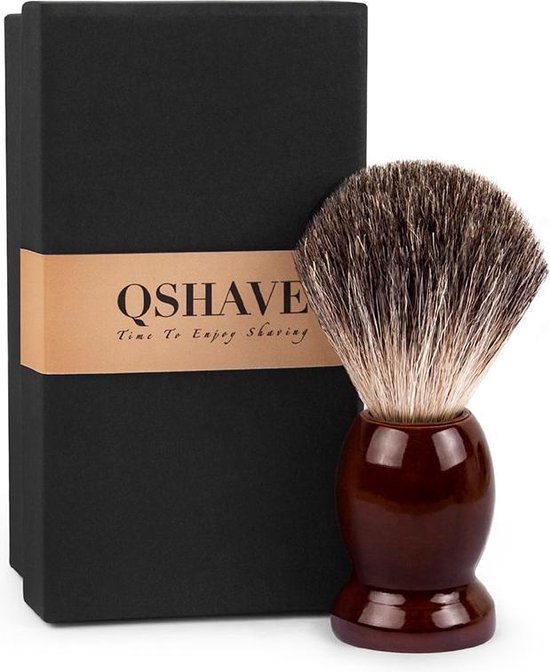 Qshave luxe scheerkwast gemaakt van 100% hout en komt inclusief een giftset- mannen