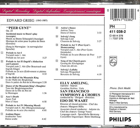 CD-hoes met gedetailleerde tracklist en artwork. Philips logo prominent.