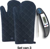 Gohh Canvas Ovenwanten 2 stuks en 1 Digitale Vleesthermometer (beiden zwart)