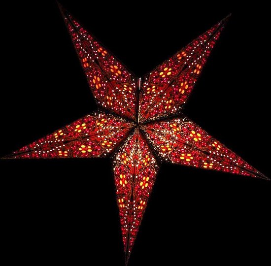 Kerstster papier met verlichting - 60 cm diameter, 24 cm diep - Kerst ster voor binnen - Jaipur Rood - FSC papier - Incl. 3 m. snoer met stekker, schakelaar en E14-fitting - Kerst Raam decoratie - Kerstversiering - Kerstverlichting