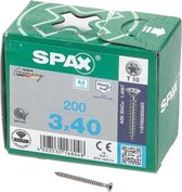 SPAX-S 1197000300403 Roestvaststalen schroef, Verzonken kop, 3 x 40, Voldraad, T-STAR plus T10, S-punt - blank - 200 stuks