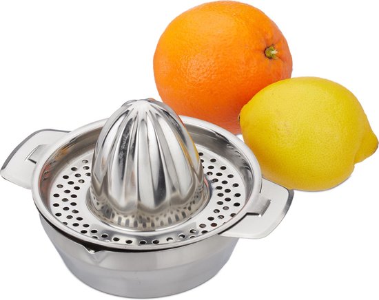 relaxdays citruspers rvs - handmatige sinaasappelpers - fruitpers  zilverkleurig | bol.com