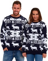 Foute Kersttrui Dames & Heren - Christmas Sweater "Merry Christmas, Happy Holidays" - Kerst trui Mannen & Vrouwen Maat S
