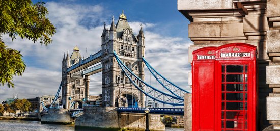 100% Nederlandse Productie! │ Diamond Painting │ Tower Bridge Londen Rode Telefooncellen │ Formaat 75 x 40 cm │ Diamond Painting Pakket Volwassenen │ Volledige bedekking │ Vierkant │ Full │ Flitzz Diamond Painting