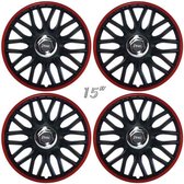 Wieldoppen ORDEN-BRR 15 inch satijn-zwart/rode rand (set a 4 stuks in doos)