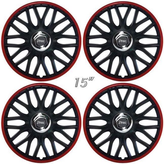 Wieldoppen EXTRA Strong zwart/rood 15 inch set van 4 Wieldoppen EXTRA Strong zwart/rood 15 inch set van 4