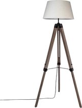 STAANDE LAMP - LAMPENKAP WIT  - HOUTEN POTEN - H 145 CM