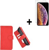 iPhone 11 Pro Max Hoes Pearlycase Cover Wallet Book Case Rood + Screenprotector Tempered Gehard Glas