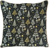 Signare - Kussenhoes - Xmass - Tree - Black and Gold - Kerstboom - Kerst