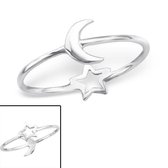 zilver ster, maan ring | Silver Star and Moon Ring | Sterling 925 Silver (Echt zilver)