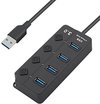 foto van Supersnelle 4 Poorts USB 3.0 Hub / Switch / Splitter / Verdeler - Met Aan/Uit Schakelaar - Compatibel Met Windows PC Laptop & Apple Mac - Zwart
