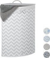 Relaxdays wasmand bamboe - driehoek - wasbox - design - mand voor wasgoed - zigzag grijs
