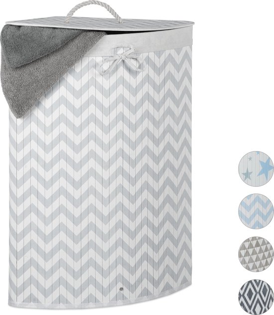 hek Minnaar fluweel Relaxdays wasmand bamboe - driehoek - wasbox - design - mand voor wasgoed -  zigzag grijs | bol.com