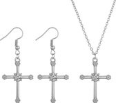 oorbellen dames | ketting dames | oorbellen en ketting dames met kruis | sieradenset | cadeau voor vrouw | zilverkleurig |