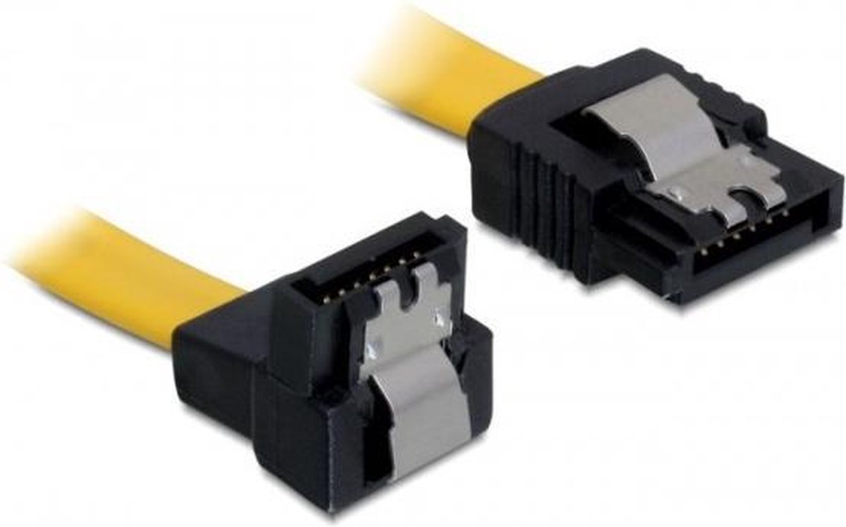 SATA datakabel - recht / haaks naar beneden - plat - SATA600 - 6 Gbit/s / geel - 0,50 meter