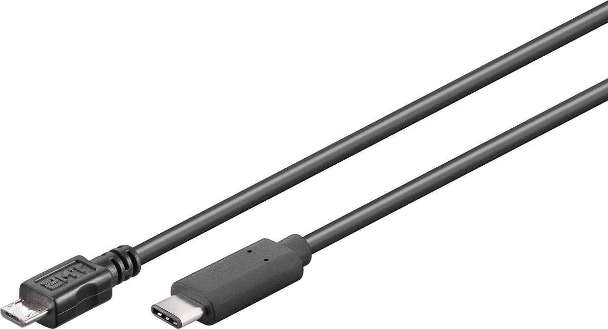 USB Micro B naar USB-C kabel - USB2.0 - tot 2A / zwart - 0,50 meter