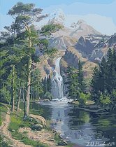 2.0 Products - Landschap - Schilderen op nummer volwassenen - Paint by number - 40 x 50 CM - Waterval - Berg