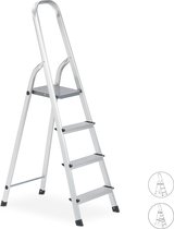Relaxdays huishoudtrap - aluminium - trapladder - keukentrap - ladder - inklapbaar - 4 tredes