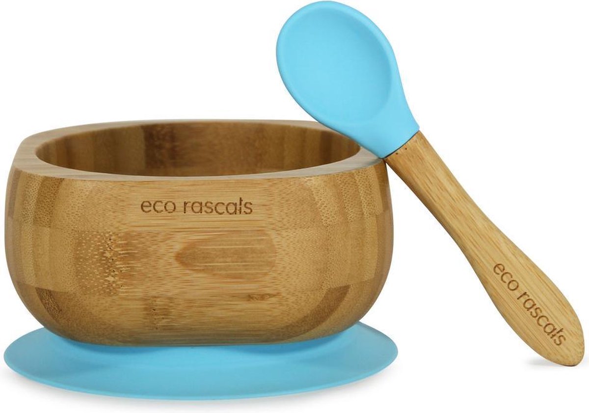 Eco Rascals bamboe kommetje met lepel - blauw