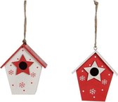 Decoratiehangers - Ornament Vogelkooi Wit Rood 2 Keuzemogelijkheden - L7,5xb5xh8,5cm