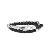 SILK Jewellery - Zilveren Wikkelarmband - Fox - 265BLK.19 - zwart leer - Maat 19
