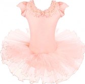 Balletpakje romantic peach - met prachtige tutu - 122-128 Tutu balletpakje-  prinsessen tutu verkleed jurk meisje