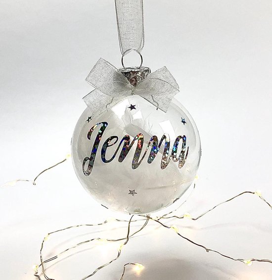 ten tweede invoegen Aan het water Kerstbal met naam 7 cm transparant met witte veren |Kerstdecoratie... |  bol.com