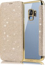 Samsung Galaxy S9 Plus Flip Case - Goud - Glitter - PU leer - Soft TPU - Folio