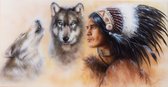 Production néerlandaise │ Peinture au diamant │ Indien avec des loups │ Taille 120 x 65 cm │ Paquet de peinture au diamant Adultes │ Couverture complète │ Carré │ Complet │ Peinture au diamant Flitzz