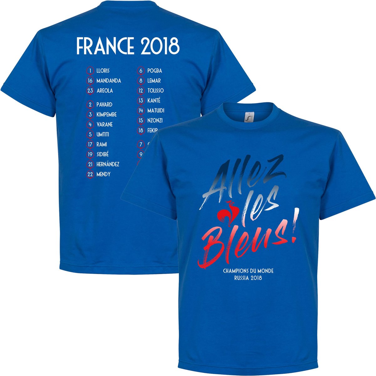 Frankrijk Allez Les Bleus WK 2018 Selectie T-Shirt - Blauw - XL