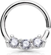 smiley piercing hoop ring 3 CZ steentjes