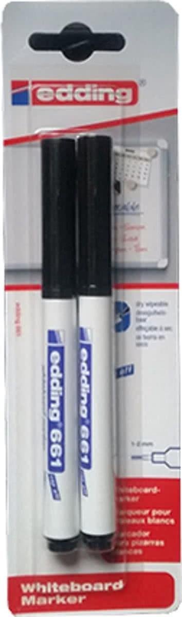 Edding Whiteboard markers - Zwart - Stiften - 661 - Viltstift - 2 stuks - uitwisbaar - edding