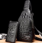 PU Lederen Crossbody tas met portemonnee - krokodillen print - zwart