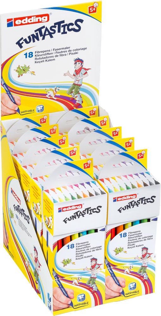 edding 15 FUNTASTICS - kleurstiften voor kinderen - set van 18 - heldere kleuren - dunne punt 1 mm - voor kleurplezier op lichtgekleurd papier en karton - afwasbaar van huid en textiel - zomervakantie - kindercadeau — afbeelding 4