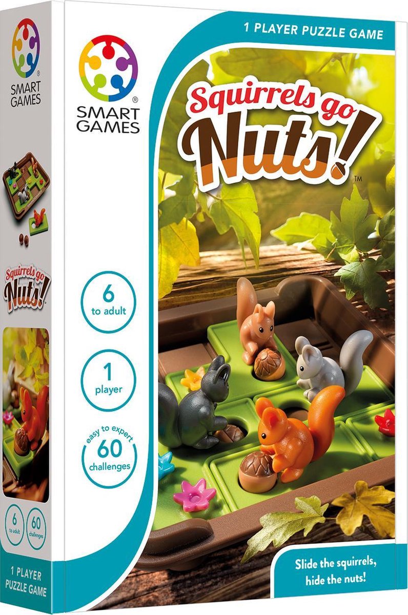 SmartGames - Squirrels Go Nuts! - 60 opdrachten - denkpuzzel eekhoorns - herfst in het bos