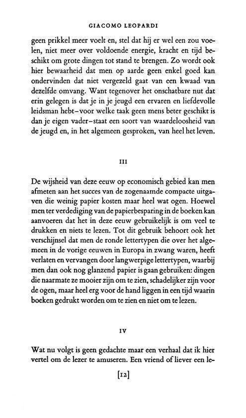 Tekst pagina uit een boek met gedichten van Giacomo Leopardi, deel 39.