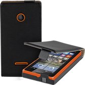 Zwart Eco-Leder Microsoft Lumia 435 Premium Flip Case Hoesje