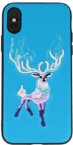Blauw Borduurwerk Hert TPU Back Cover Hoesje voor iPhone X