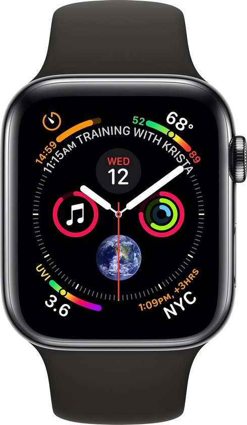 Apple Watch Series 4 GPS + Cellular, 44mm Kast van Roestvrij staal, zwart  sportbandje | bol.com