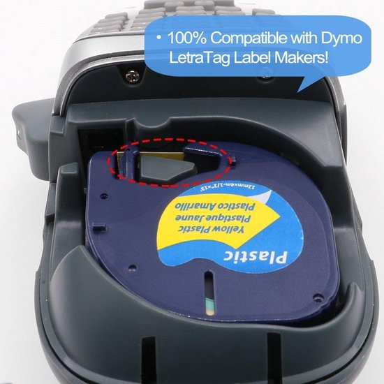 3 × Compatible Dymo LetraTag 91202  - Plastic - Zwart op geel - 12 mm x 4 m - Merkloos