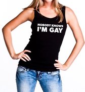 Nobody knows i am gay tanktop/mouwloos shirt zwart dames XL