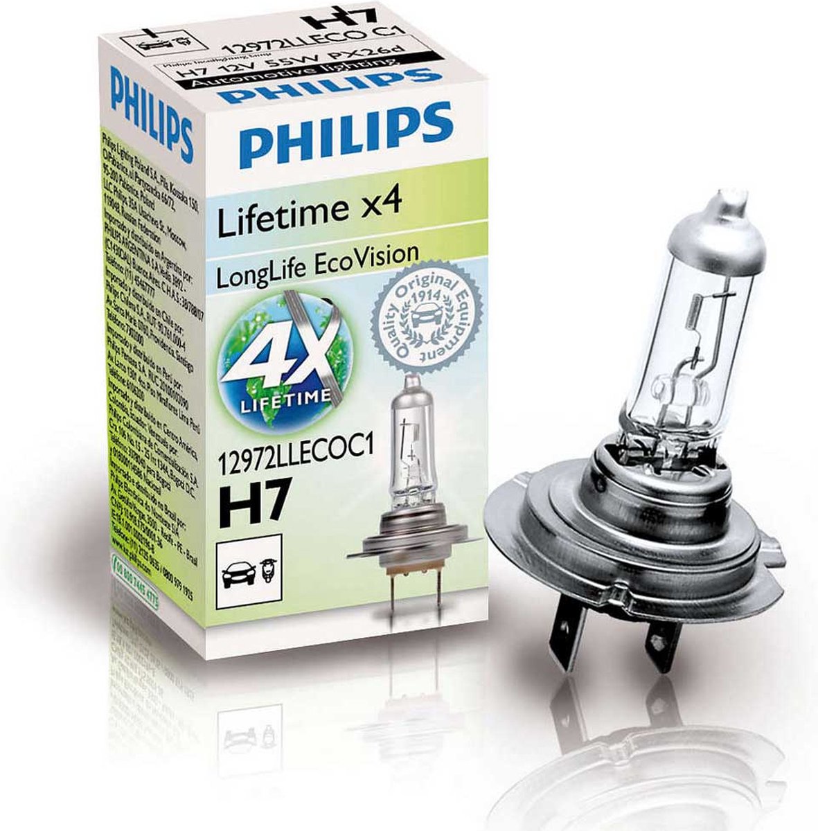 Philips Longlife Ecovision H7 Ampoule De Phare Avant, Durée De Vie Plus  Longue, Set De 2 12972LLECOS2 Blanc : : Auto et Moto