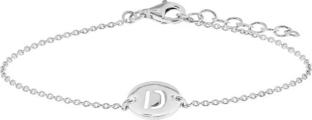 The Fashion Jewelry Collection Armband Letter D 1,3 mm 15,5 + 2,5 cm - Zilver