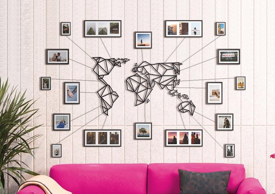 Metalen Wereldkaart Zwart XL - Groot Formaat (80cm x 140cm) | Metal World Map Black XL - Hoagard Wall Deco | Best Seller | Muurdecoratie | De Leukste Woondecoratie Idee |Origineel en Uniek Cadeau Idee | Perfect Gift for Travel Lovers
